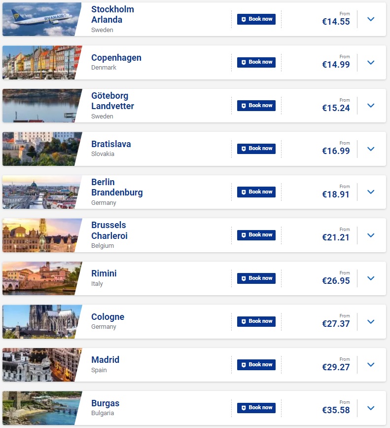 Ryanair izpārdošana no Kauņas