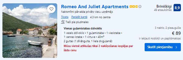 Apartamenti Melnkalnē