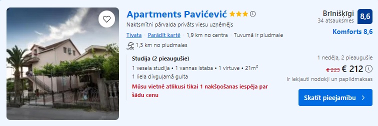 Apartamenti Melnkalnē