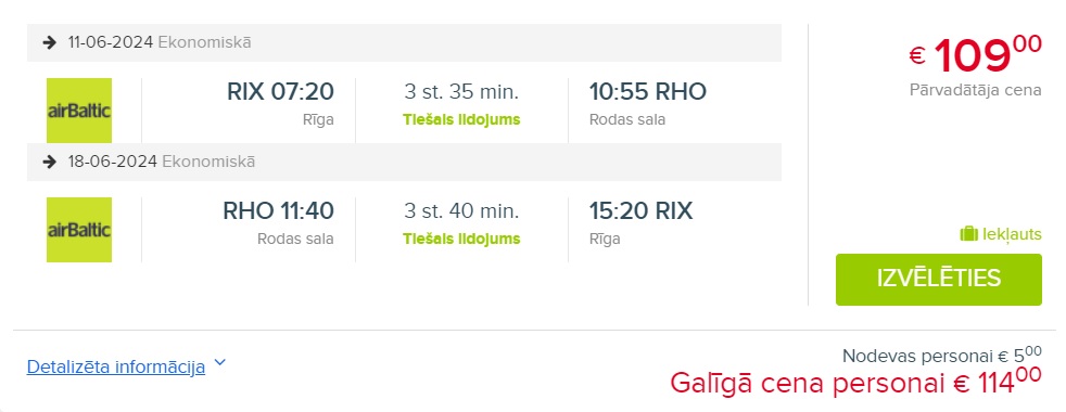 Čarterlidojums uz Rodu