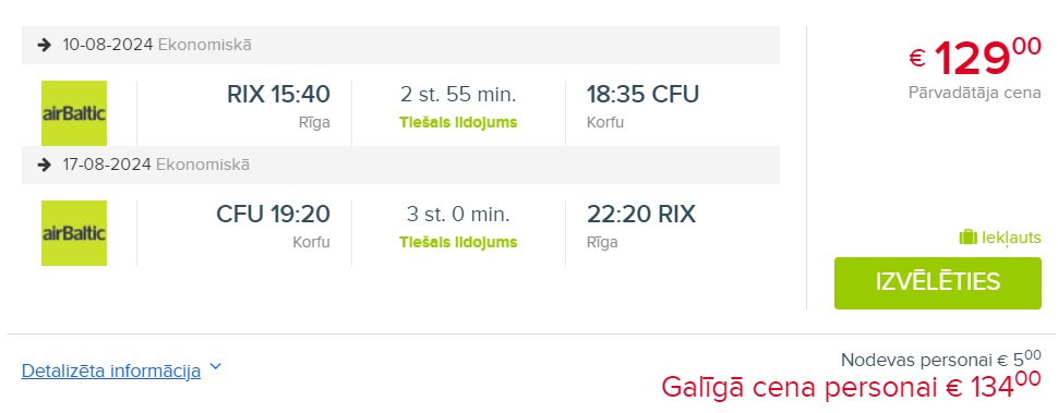 Čarterlidojums uz Korfu