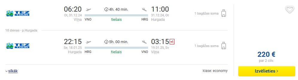 Čarterlidojums uz Hurgadu