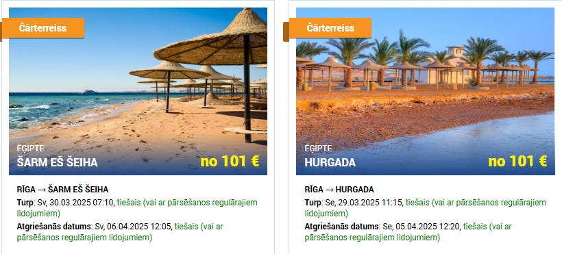 Čarterlidojumi uz Ēģipti
