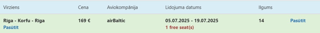 Čarterlidojums uz Korfu