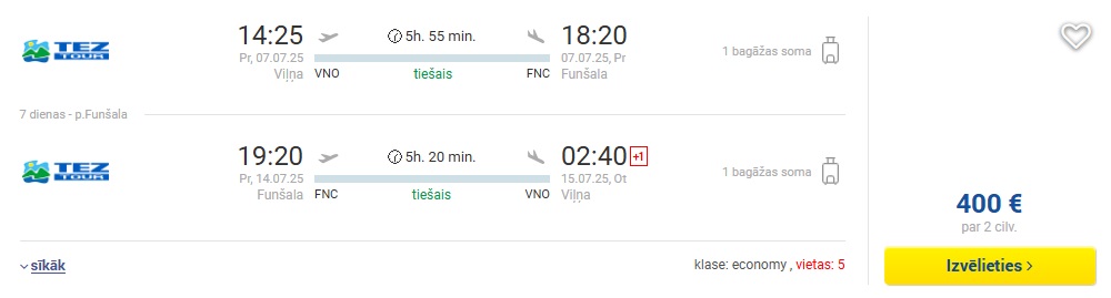 Čarterlidojums uz Madeiru