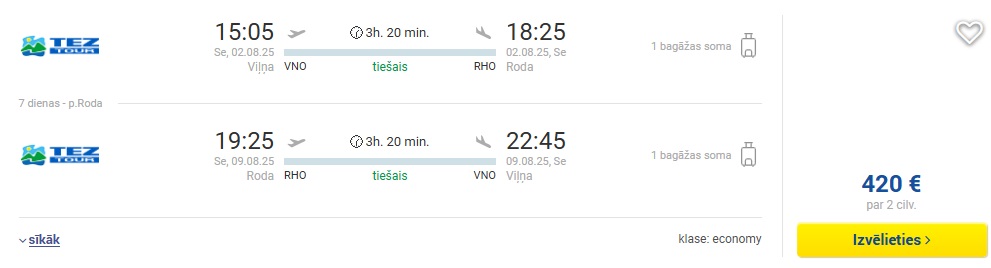 Čarterlidojums uz Rodu