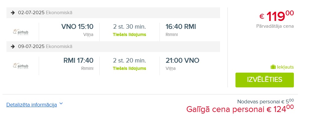 Čarterlidojumi uz Rimini